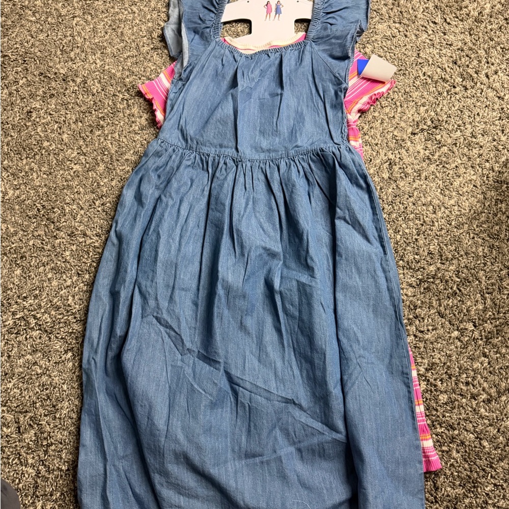 Blue Denim Dress with Pink Plaid Accents